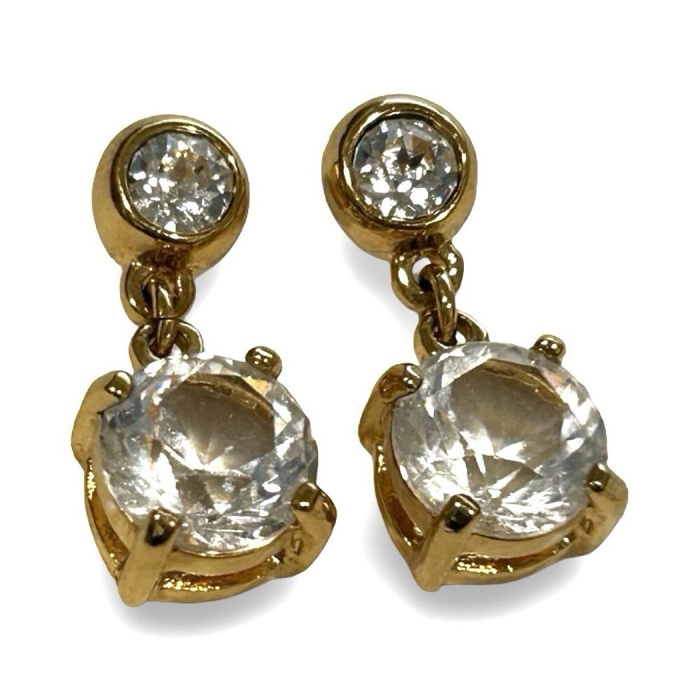 Swarovski Gold Tone & Clear Crystal Drop Earrings Authentic